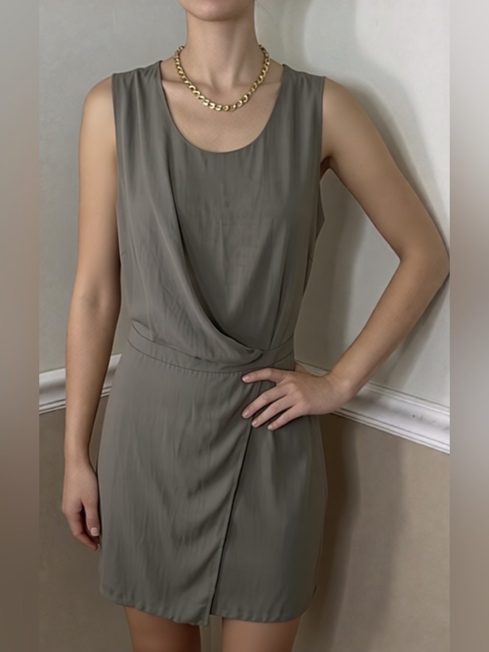 🧡 5 for $20! Bar III Sleeveless Draped Mini Dress in Taupe - XS
